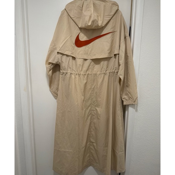 Nike Jackets & Blazers - NEW Nike Beige Long Trench Coat with Orange Swoosh